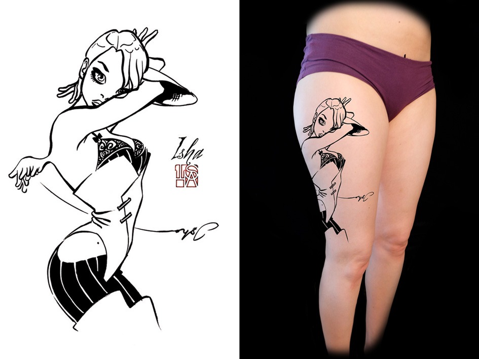 isha-daw-tattoo-angel-cuisse-black-tattoo